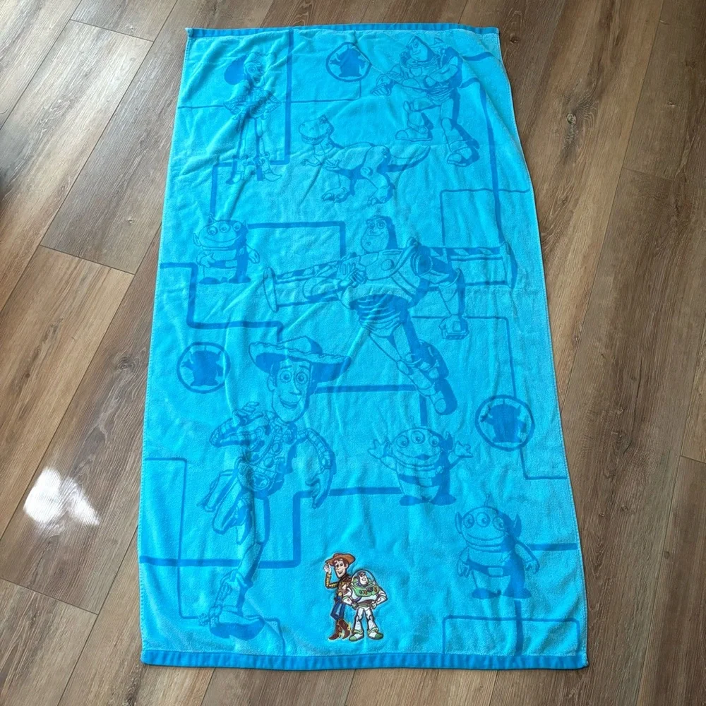 Disney Toy Story Embroidered Beach Towel Woody Buzz Pixar Blue Aliens Bath